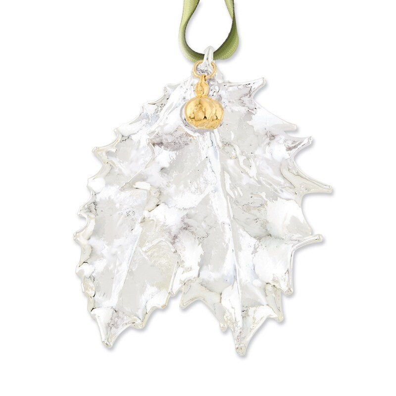 Holly Leaves 24k Dipped Berries Leaf Ornament Silver Dipped GM3843