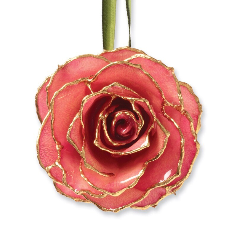 Pink Decorative Rose Lacquer Dipped 24k Gold Trim GM3912