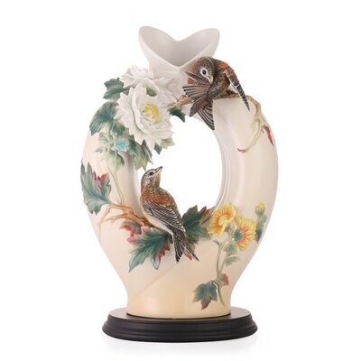 Franz Porcelain Elegance and Glory Chrysanthemum Vase With Wooden Base Limited Editon of 688 FZ0340…