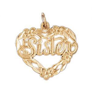 Dazzlers Jewelry Sister Heart Pendant Necklace Charm Bracelet in Yellow, White or Rose Gold 9968, M…