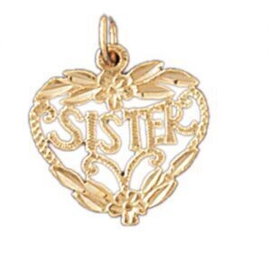 Dazzlers Jewelry Sister Heart Pendant Necklace Charm Bracelet in Yellow, White or Rose Gold 9967, M…