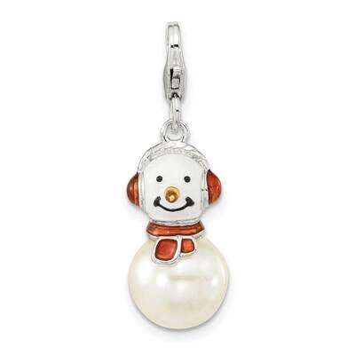 Mother of Pearl &amp; Enamel Snowman with Lobster Clasp Charm Sterling Silver QCC1256, MPN: QCC1256,