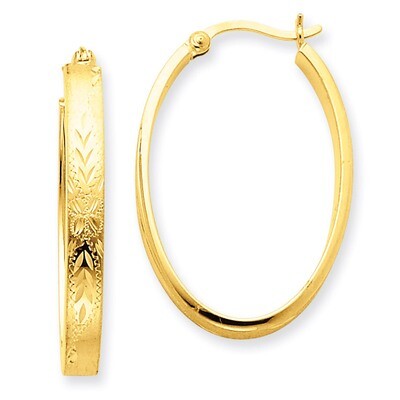 Satin &amp; Diamond-Cut Oval Hoop Earrings 14k Gold Z357, MPN: Z357, 883957324661