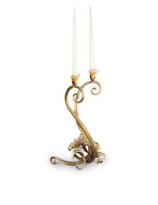 Jay Strongwater Roselyn Golden Orchid Double Candlestick, MPN: SDH2356-232,
