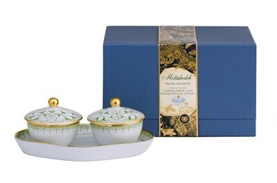 Mottahedeh Green Apple Lace Two Votives with Tray S1364V, MPN: S1364V,