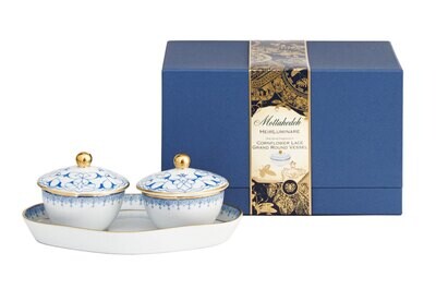 Mottahedeh Cornflower Lace Two Votives with Tray S1464V, MPN: S1464V,