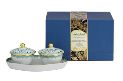 Mottahedeh Green Leaf Lace Two Votives with Tray S1564V, MPN: S1564V,