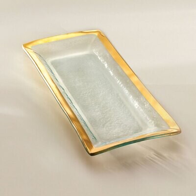 Annieglass Gold Roman Antique Appetizer Tray 13 1/2 x 6 Inch, MPN: G214, UPC:
