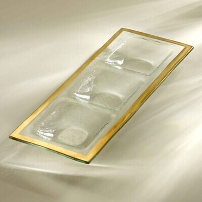 Annieglass Gold Roman Antique Three-Section Tray 14 x 5 1/2 Inch, MPN: G141, UPC: