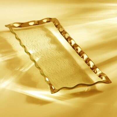 Annieglass Ruffle Gold Rectangular Tray 17 x 6 3/4 Inch, MPN: G183, UPC: