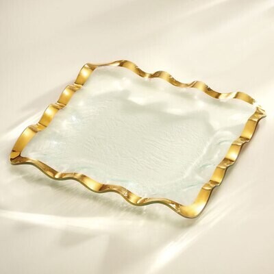 Annieglass Ruffle Gold Square Tray 15 Inch, MPN: G205, UPC: