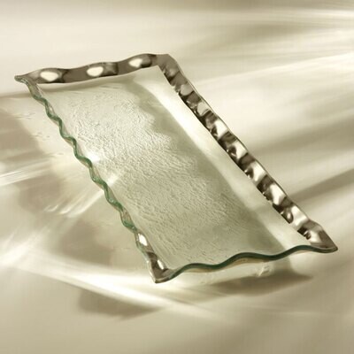Annieglass Ruffle Platinum Rectangular Tray 17 x 6 3/4 Inch, MPN: P183, UPC: