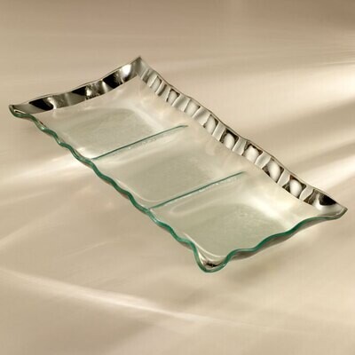 Annieglass Ruffle Platinum Three Section Tray 15 x 6 3/4 Inch, MPN: P184, UPC: