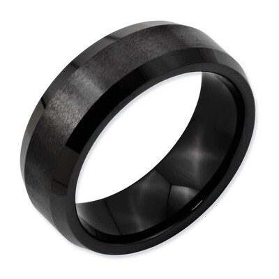 Black 8mm Beveled Edge Brushed and Polished Band - Ceramic CER9 by Chisel, MPN: CER9, 883957741758
