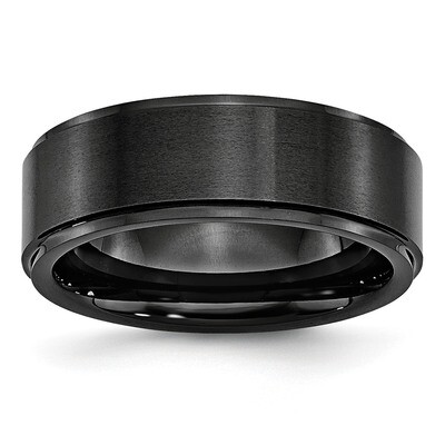 Black Ridged Edge 8mm Brushed and Polished Band Ceramic CER44 Engravable, MPN: CER44, 883957208466