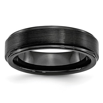 Black Ridged Edge 6mm Brushed and Polished Band Ceramic CER43 Engravable, MPN: CER43, 883957208305