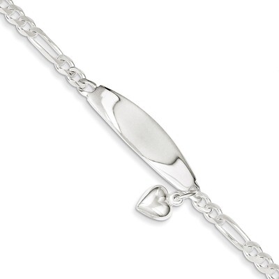 ID with Heart Figaro Link Bracelet Sterling Silver QID4-7, MPN: QID4-7, 883957956046