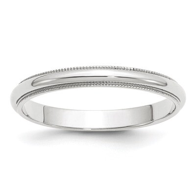 3mm Milgrain Half Round Band 14k White Gold Engravable WM030-12.5, MPN: WM030-12.5, 886774301969