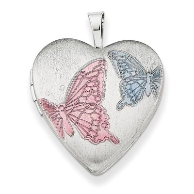 Enameled Butterflies Heart Locket Sterling Silver 20mm QLS230-18, MPN: QLS230-18, 883957555690