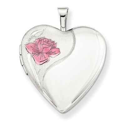 Enameled Rose Heart Locket Sterling Silver 20mm QLS240-18, MPN: QLS240-18, 883957568737
