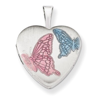 Enameled Butterfly Heart Locket Sterling Silver 16mm QLS256-18, MPN: QLS256-18, 883957552361