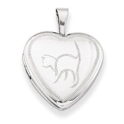 Cat Heart Locket Sterling Silver 16mm QLS257-18, MPN: QLS257-18, 883957575490