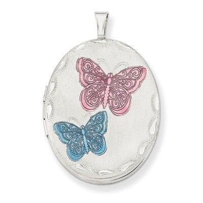 Enameled Butterfly Oval Locket Sterling Silver 26mm QLS262-18, MPN: QLS262-18, 883957557960