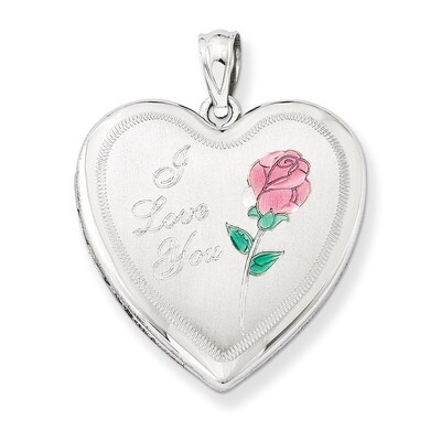 Rose Heart Locket Sterling Silver 24mm Enameled QLS305, MPN: QLS305, 883957144290