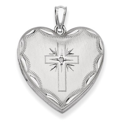 Cross Design Family Heart Locket Sterling Silver 24mm with Diamond QLS306, MPN: QLS306, 883957565279