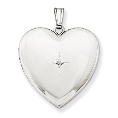 Star Design Heart Locket Sterling Silver 24mm with Diamond QLS307, MPN: QLS307, 883957143460