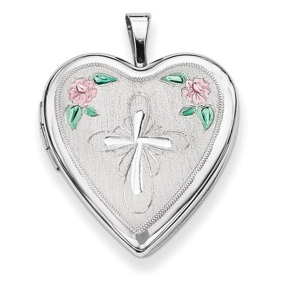 Enameled Flower and Cross Heart Locket Sterling Silver 20mm QLS313, MPN: QLS313, 883957540542