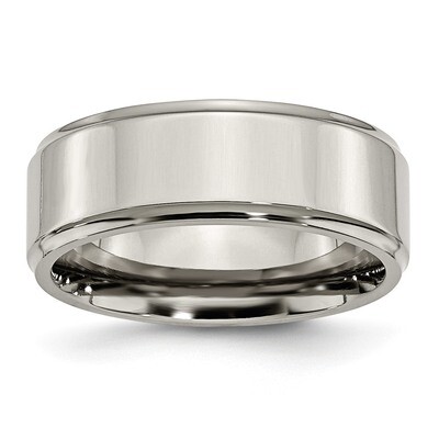 8mm Polished Band Titanium Ridged Edge TB36_CH Engravable, MPN: TB36_CH, 883957810072
