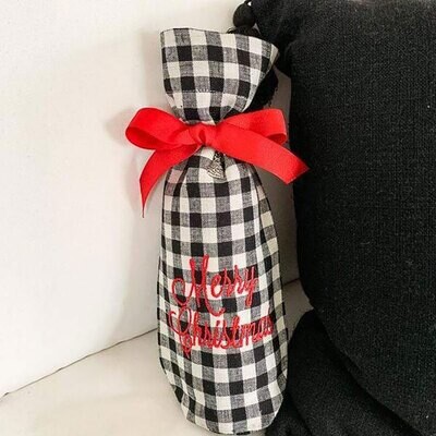 Crown Merry Christmas Checkered Wine Bag Black Check Set of 4 W965