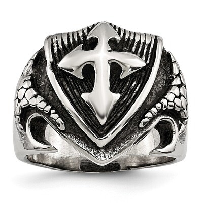 Shield Ring Antiqued Stainless Steel SR470 by Chisel, MPN: SR470, 191101554391
