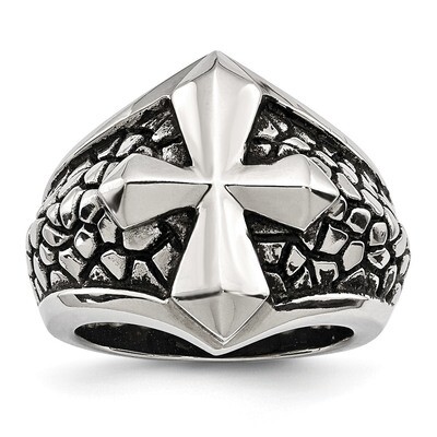 Cross &amp; Caviar Ring Antiqued Stainless Steel SR458 by Chisel, MPN: SR458, 191101555374