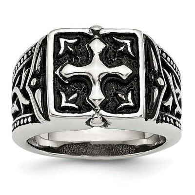 Cross Ring Stainless Steel Antiqued SR172 by Chisel, MPN: SR172, 886774263434