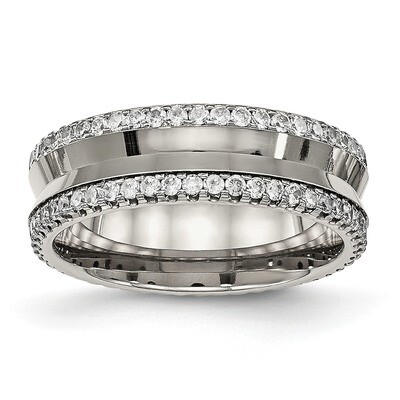 Diamond CZ Ring Titanium Polished TB476 by Chisel, MPN: TB476, 191101852206