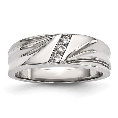 CZ Ring Stainless Steel Polished SR606 by Chisel, MPN: SR606, 191101556296