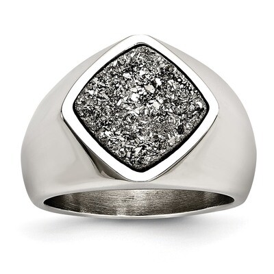Silver Druzy Ring Stainless Steel Polished SR614 by Chisel, MPN: SR614, 191101319365