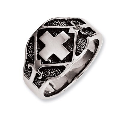 Polished &amp; Antiqued Cross Ring - Stainless Steel SR235 by Chisel, MPN: SR235, 886774238128