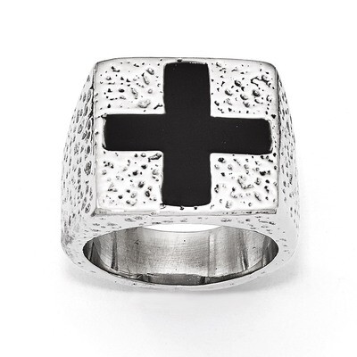 Textured Black Enameled Cross Ring - Stainless Steel SR468 by Chisel, MPN: SR468, 191101021220