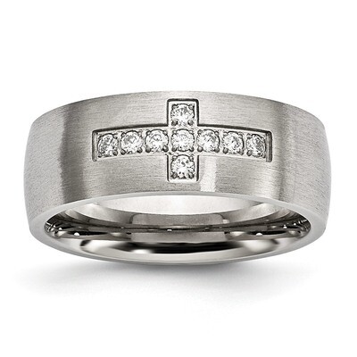 CZ Cross Ring Stainless Steel Brushed SR608 by Chisel, MPN: SR608, 191101556357