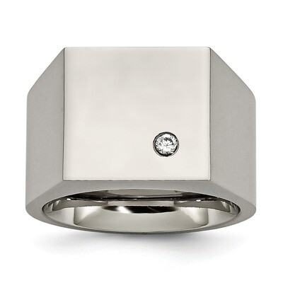 Diamond CZ Signet Ring Titanium Polished TB426 by Chisel, MPN: TB426, 886774305981