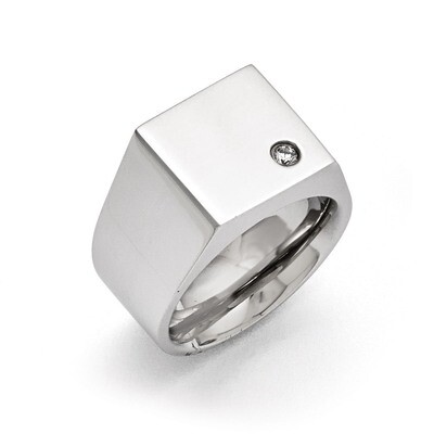Polished Synthetic Diamond Signet Ring - Stainless Steel SR393 by Chisel, MPN: SR393, 191101389832