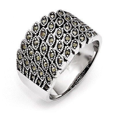 Polished and Antiqued Marcasite Ring - Stainless Steel SR431 by Chisel, MPN: SR431, 191101852367