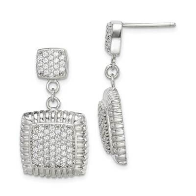 Square Dangle Earrings Sterling Silver CZ Diamond QE14638, MPN: QE14638, 883957952871