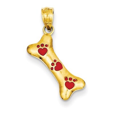 Dog Bone with Red Enamel Paw Prints Pendant 14k Gold YC1104, MPN: YC1104, 886774617862