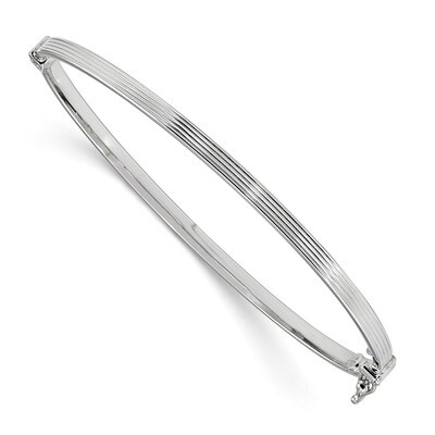 Hinged Bangle Sterling Silver Rhodium-plated Polished Textured QB1104, MPN: QB1104, 191101856396