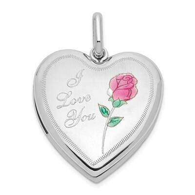 24mm Enamel Rose I Love You Swing Locket Sterling Silver Rhodium-plated QLS1104, MPN: QLS1104,