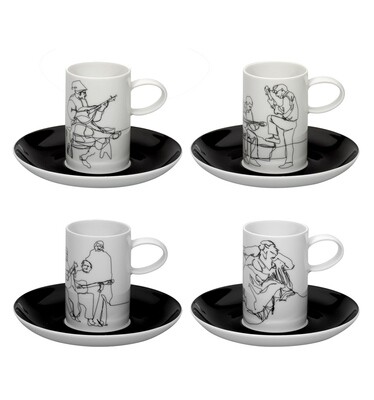 Vista Alegre Fado Set of 4 Coffee Cups &amp; Saucers, MPN: 21104176,